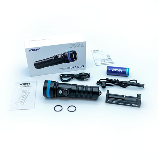 XTAR D26 Καταδυτικός Φακός LED φωτεινότητας 1600lm Full Set