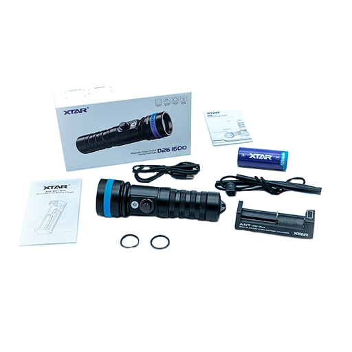 XTAR D26 Καταδυτικός Φακός LED φωτεινότητας 1600lm Full Set
